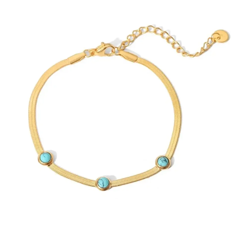 NEW 18k yellow gold plated flat snake chain turquoise bracelet jewelry B27A